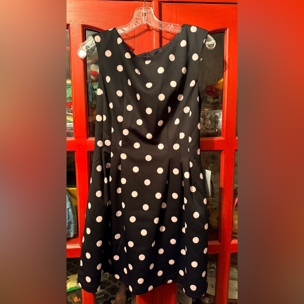 Nordstrom Black Midi Dress with White Polka Dots